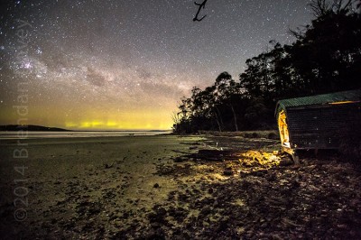 'Working Late', Aurora over Mortimer Bay, Tasmania.